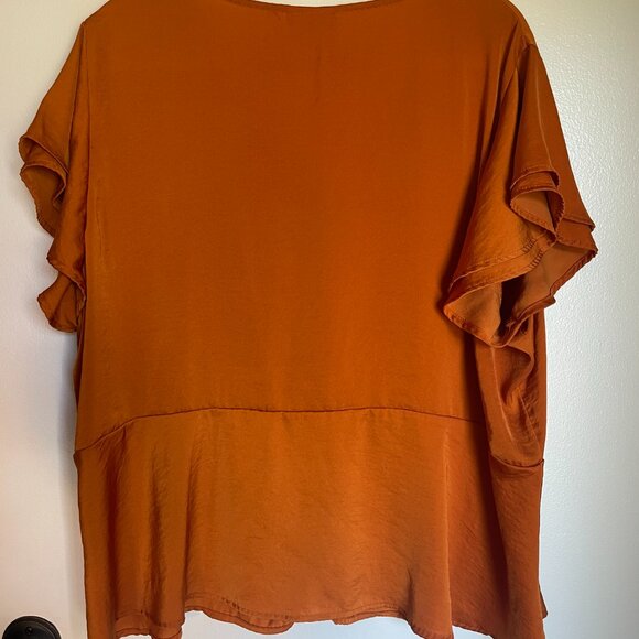 2X Liz Claiborne Rust Orange Silky Button Down Blouse - Picture 8 of 8